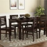 Wooden Dining Table 6 Seater | Six Seater Dinning Table with 6 Chairs – Walnut Finish