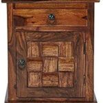Wooden Bedside Table | End Table with Storage & Drawer – Natural Brown Finish