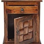 Wooden Bedside Table | End Table with Storage & Drawer – Natural Brown Finish - Image 4