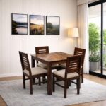 Solid Sheesham Wooden 4 Seater Dining Set for Dining Room – Natural Brown Finish