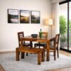 Solid Sheesham Wooden 4 Seater Dining Set for Dining Room – Honey Finish, 4 Seater