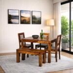 Solid Sheesham Wooden 4 Seater Dining Set for Dining Room – Honey Finish, 4 Seater