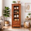Wood Bookshelf for Home Library | Book Shelf with Glass Door – Honey Finish