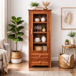 Wood Bookshelf for Home Library | Book Shelf with Glass Door – Honey Finish