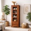 Wood Bookshelf for Home Library | Book Shelf with Glass Door – Honey Finish - Image 2