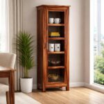 Wooden Bookcases Solid Sheesham Wooden 1 Door 5 Selves with Storage Rack – Honey Finish