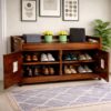 Premium Sheesham Wood Shoe Rack/Cabinet with Ventilated Doors – Natural Brown Finish - Image 2